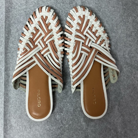 Pilcro Shoes - Pilcro for Anthropologie Tan and White Woven Mules